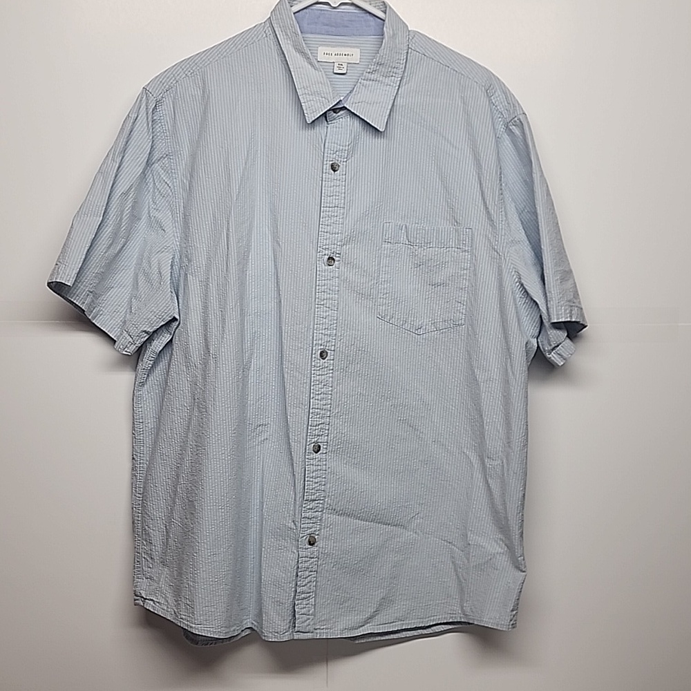 Free Assembly mens XXL blue/white stripe button-down collared short sleeve shirt